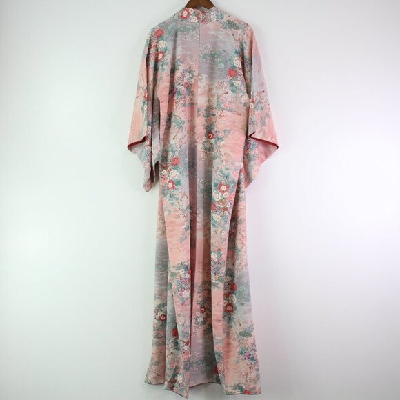 Japanese Mid-Century Kimono Floral Pink‎ Dress OS - Picture 6 of 9